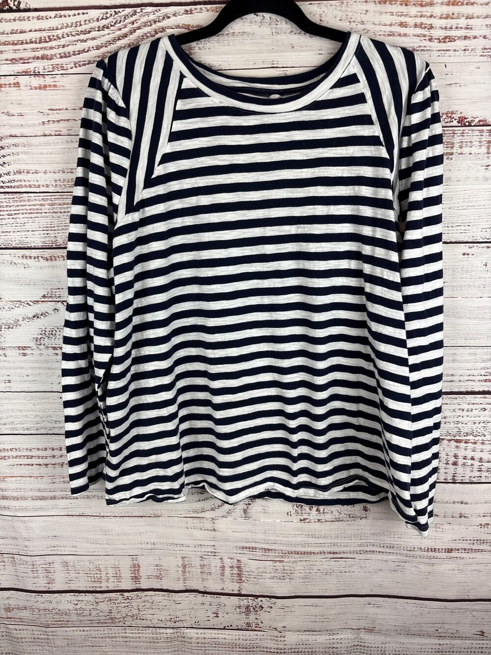 Lauren Conrad Navy Blue White Stripe Long Sleeve Cotton T Shirt Casual Womens 2X